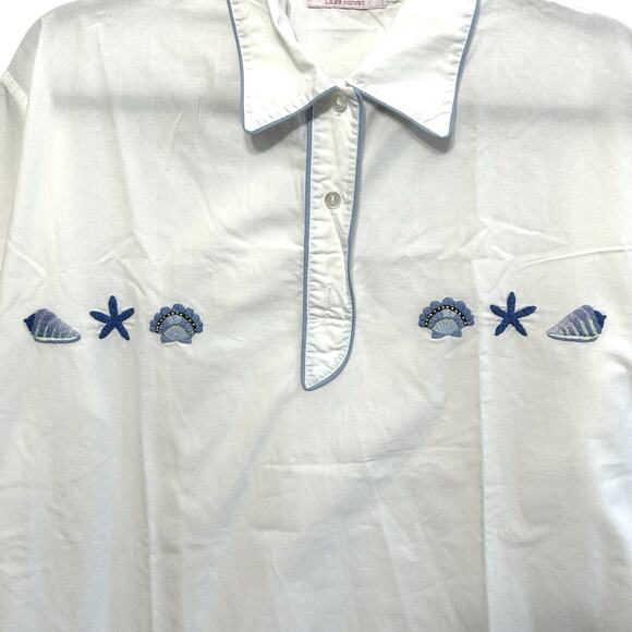 Emily Lacey Lake Forest Embroidered Night Shirt Vintage Women's Sz M White Beach - Picture 4 of 6